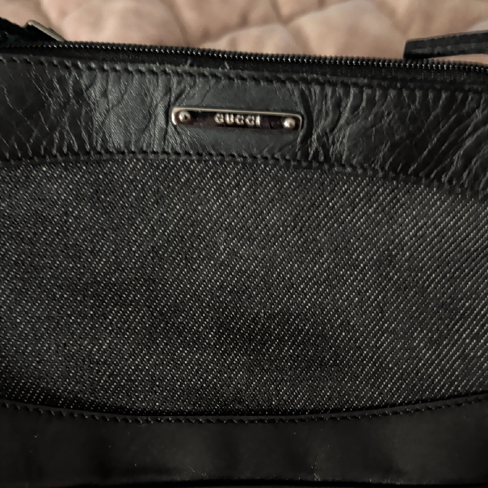 Gucci Black Leather & Canvas Shoulder Tote
